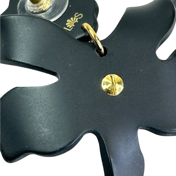 Lele Sadoughi Jet Crystal Lily Earrings Black Pierced Post Signed - Picture 4 of 6